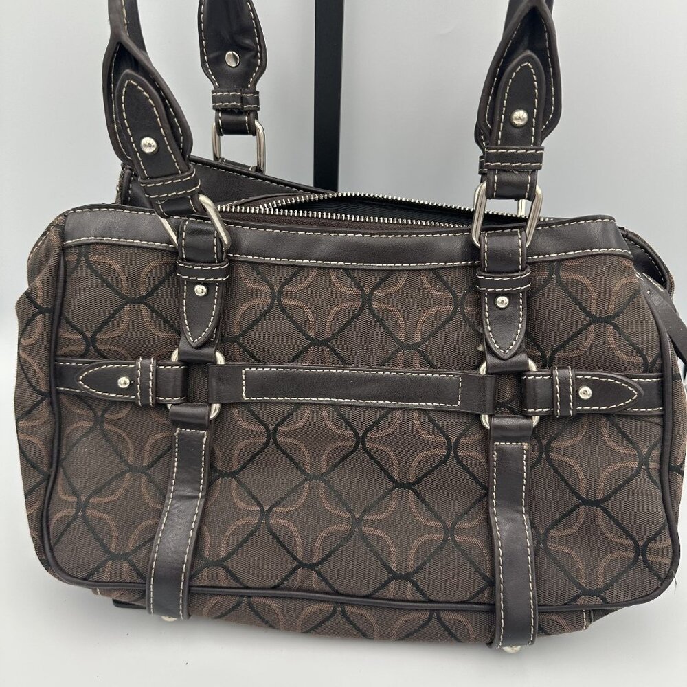 Nine West Brown Patterned Handbag With Double Handles & Zipper Closure